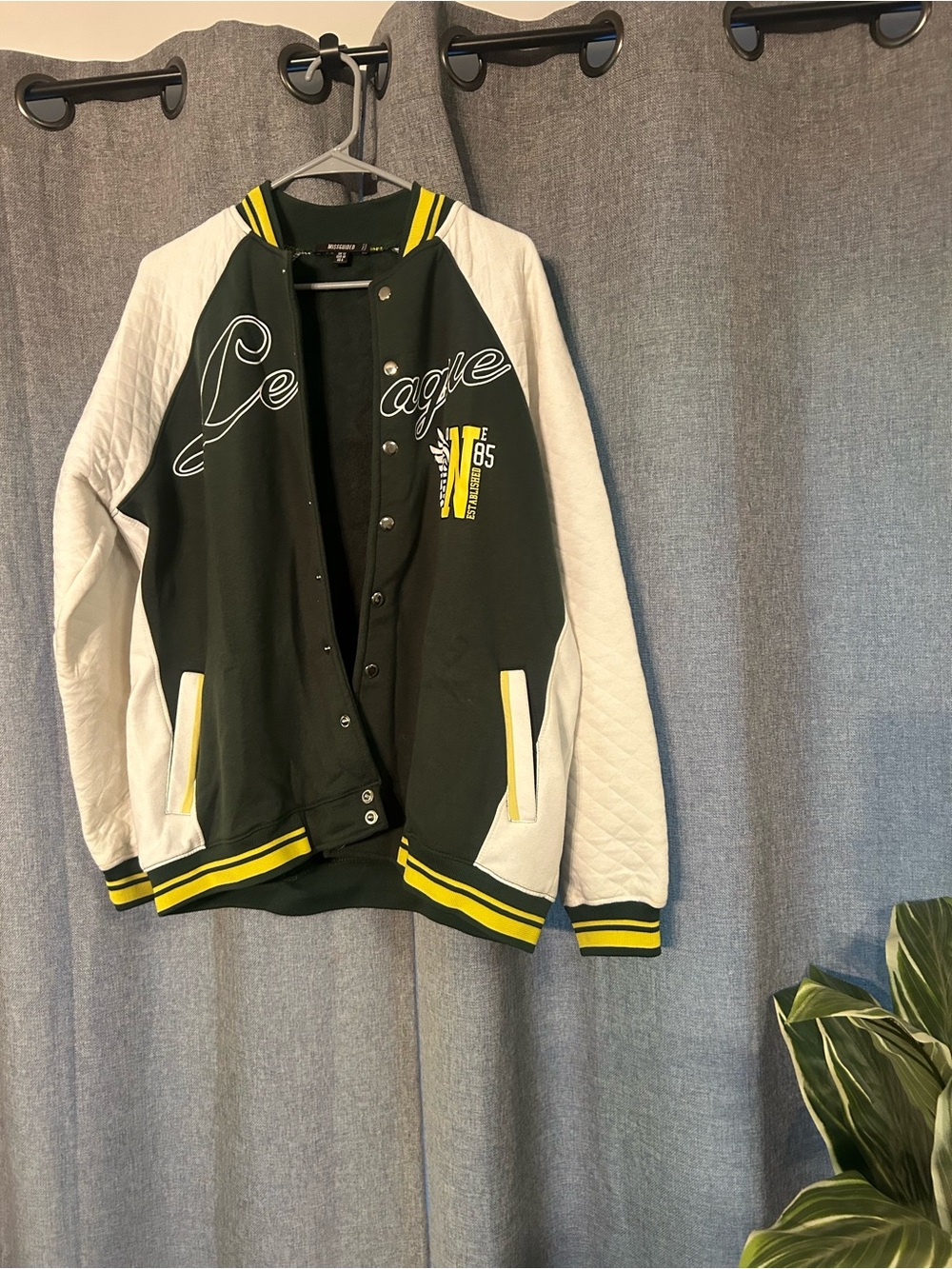 Missguided Green, White & Yellow Varsity-Style Jacket